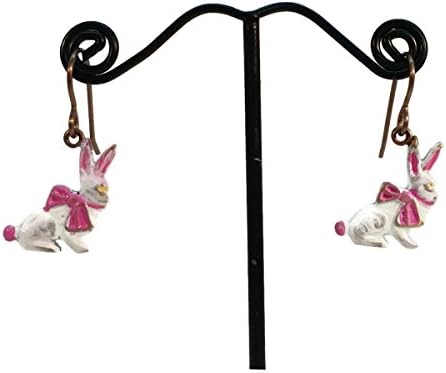 Easter, Bunny Rabbit, Hare, Hand Painted Drop Earrings, Hypoallergenic, Nickle Free, Passover, White, Pink