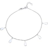 Vanbelle Sterling Silver Jewelry - Rhodium Plated with 925 Stamp - Hanging Multiple Tear-Drops Charm Anklet for Women - 9 Inch long + 1 Inch Extender