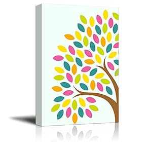 Canvas Birds Series - Abstract Colorful Leaves on The Tree Branch - Giclee Print Gallery Wrap Modern Home Art Ready to Hang - 12x18 inches