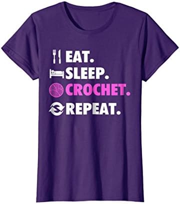 Womens Eat Sleep Crochet Repeat Funny Crafty T-Shirt XL Purple