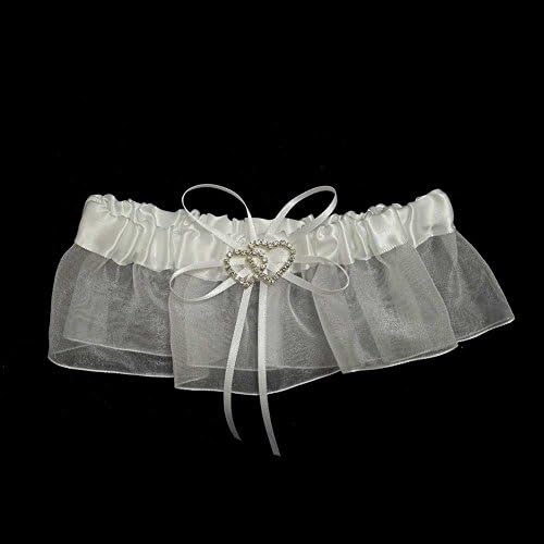 Teasun Bridal Double Heart Garter Wedding Favor White