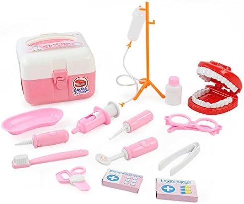 Pink Tooth Doctor Toys Set Accessories Role Play Sets For Kids Educational Pretend Case Toy 16 Pieces