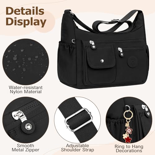 BTNEEU Women's Shoulder Bag Nylon Handbags Large Waterproof Multipocket Leisure Messenger Bags with Adjustable Shoulder Strap Messenger Bag for Shopping, Work, Travel