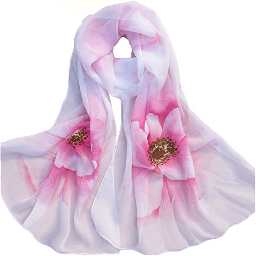 Wensltd Clearance Women Soft Thin Chiffon Silk Scarf Flower printed Scarves Wrap Shawl (Pink)