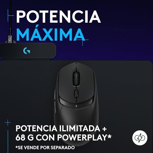Rato gaming sem fios 309 Lightspeed, Lightweight, interruptores híbridos LIGHTFORCE, sensor Hero 25K, 300+ horas com bateria AA, 6 botões programáveis, PC e Mac - Preto