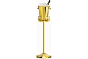 MODARI Champagne Ice Bucket with Stand,Wine Ice Bucket with Stand 201 Stainless Steel 5L Standing Ice Bucket 12Lb Hammered Tall Ice Bucket Stand for Party Bar Ktv Wedding Club Bbq Home (3Ft,Gold)