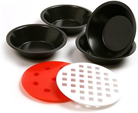Nonstick 4 Mini Pie Quiche Tarts Pans &amp; 2 Top Cutters 6 Pc Set