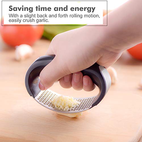 Funkprofi Garlic Press Rocker Stainless Steel Garlic Crusher Squeezer Slicer Mincer Chopper Kitchen Gadget with Handle Easy to Clean