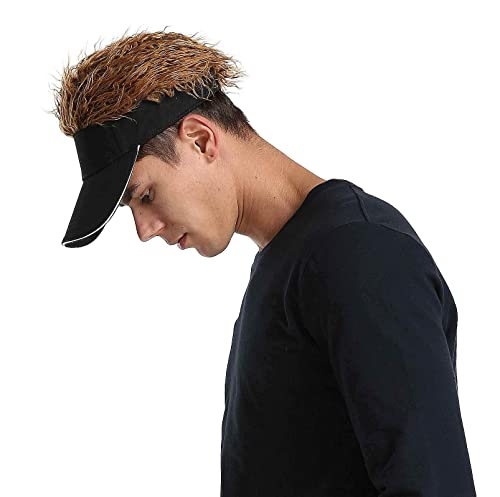 Men's Novelty Hair Hats Spiked Funny Golf Visors Guy Fieri Peaked Fake Wig Adjustable Baseball Caps Birthday Gift Black Brown