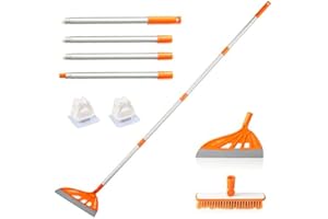 BURFERLY Broom - Mulitfunctional Replaceable Silicone Broom, Pet Hair Remover - Smart Broom for Indoor Cleaning, Fine Dust, Hair, Liquids - for Floors, Rugs, Skirting Line (Broom Brush Set, Orange)