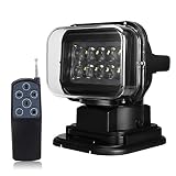 SUPAREE 1pcs Black 12v 24v 50w 360 Cree LED Rotating Remote Control Work Light Spot for SUV Boat Home Security Farm Field Protection Emergency Lighting Garden Etc