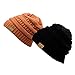 Unisex Trendy Warm Chunky Soft Stretch Cable Knit Slouchy Beanie Skully (Gift Set- Black & Rust)