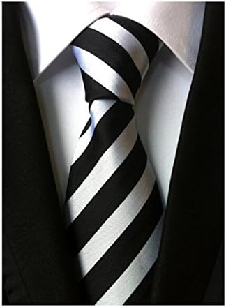 USOLDFLY Men's Classic Tie Black White Striped Woven Microfiber Formal Necktie