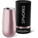 Sipworks Champagne Tumbler - 8oz Stainless Steel Wine Tumbler with Double Walled Vacuum Insulation - Spill Resistant, Shatterproof Insulated Champagne Flutes for Travel & Parties (Rose Gold)