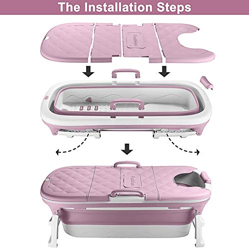 54 inches Large Portable Foldable Bathtub Soak 3-Stage Tub for Adult/Children/Toddlers Efficient Maintenance of Temperature Bath Tub SPA & Foot Massage EuroBath Plastic Non-slip Pink