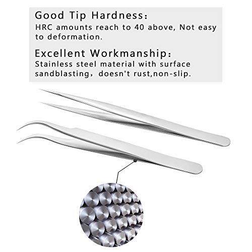 2 Pieces VETUS Straight and Curved Tip Tweezers Nipper for Eyelash Extensions Stainless Steel Tweezers Tools Precision Set Professional Tweezer for False Lash, for Single Lash and 3D-6D Volume Lashes - Thumbnail 4
