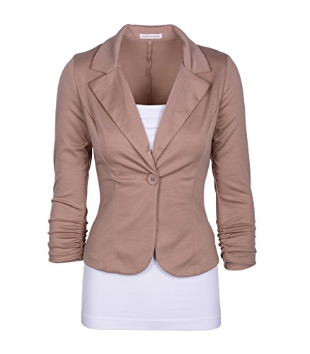 Auliné Collection Women's Casual Work Solid Color Knit Blazer Khaki Large