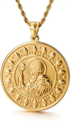 PLY Choker Long Handmade Saint Benedict Exorcist Jesus Necklace Catholic Christian Ancient Bronze Europe Retro Cross Jewelry Rosary Necklace Chain (Color : Gold)