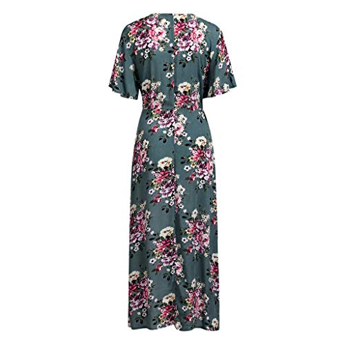 Yamally Women Boho Maxi Dress Short Sleeve V Neck Floral Flowy Front Slit High Low Beach Wedding Dress Party Dresses