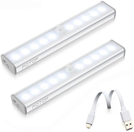 Motion Sensor Light, 2 Pack USB Rechargeable Wireless Motion Sensing Light for Counter,Cabinet,Closets,Campers with Magnet strip Stick on anywhere