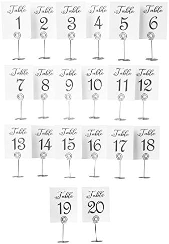 Table Numbers 1-20 Double Sided with Holder Base - Best for Wedding Receptions, Banquets, Cafés, Restaurants, Hotels, Birthday Parties - Centerpieces Includes Place Card Holders and Number Cards