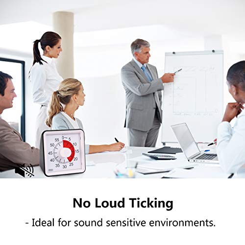 60 Minute Visual Analog Desktop Kid Timer Countdown Clock Optional Alert (3S/60S) Small/Big Sound Square for Classroom Meeting Kids Adults (Black Color)