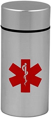 Stash Jar with Medical Emblem for Men & Women - Smell Proof Airtight Storage Container UV Water Proof Screw Lid Lock - Secures Medications All Herbs Pills Nitro Spices EDC - Silver
