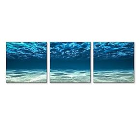 3 Piece Canvas Wall Art for Living Room Bedroom Home Artwork Blue Ocean Paintings Ready to Hang - 12"x12"x3 Panels