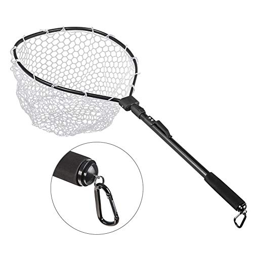Ultra Lightweight Fish Landing Net,Black Aluminum Alloy Fast Folding Fly Fishing Net Soft Rubber Mesh Catch Release Net