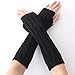 Women Lady Girl Long Soft Fingerless Knit Thumb Hole Gloves Mittens (01-Black)