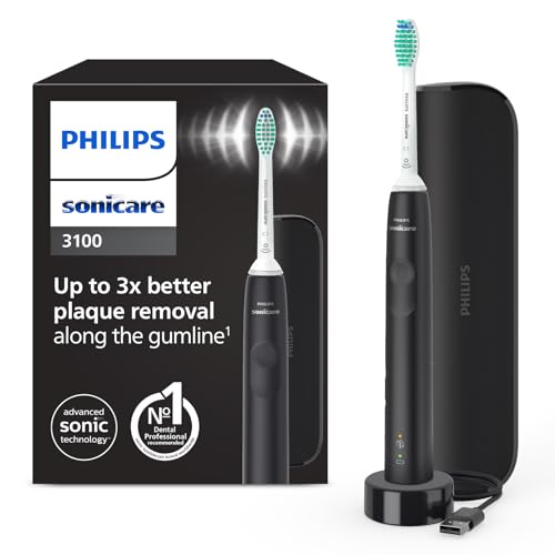 Sonicare 3100 spazzolino elettrico sonico, sensore di pressione e timer, custodia da viaggio, colore nero, HX3673/14, Sonicare 3100, Nero