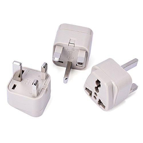 Wonpro Grounded Travel Plug Adapter Type G for UK, Ireland, Singapore, UAE - CE Certified - 3 Pack