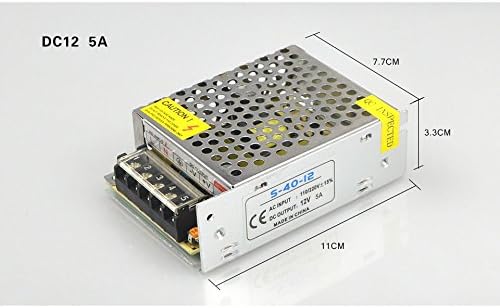 Glitz Power Supply 12V DC 5A, SMPS Charger, Adapter for LED Strips, Modem, Camera, CCTV (Silver)