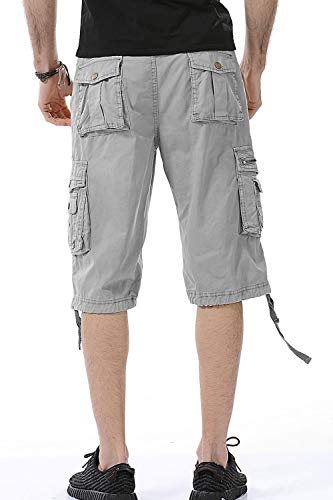 HHGKED Men's Twill Cargo Shorts (Light Grey, 38) - Thumbnail 4