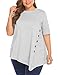 Sweetnight Women's Casual O-Neck Short Sleeve Solid Asymmetrical Pleated T-Shirt Blouse Top Plus Size (XXXL, Gray)