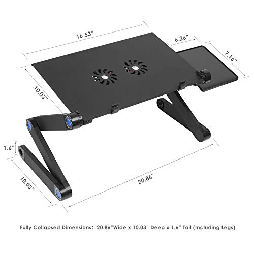 Femor Laptop Stand for Bed and Sofa, Adjustable Lap Desk Portable Laptop Table Stand with 2 CPU Cooling Fans and Mouse Pad for 10in - 17in Notebook, MacBook and Tablet - Thumbnail 6