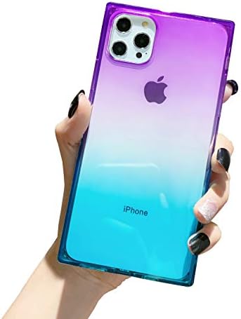 Tzomsze Appropriate with iPhone 12/iPhone 12 Professional Case, Clear Sq. Case Cute Gradient Slim Silicone Clear Bolstered Corners TPU Cushion Cowl Case 2020 [6.1 inch] -Purple Inexperienced