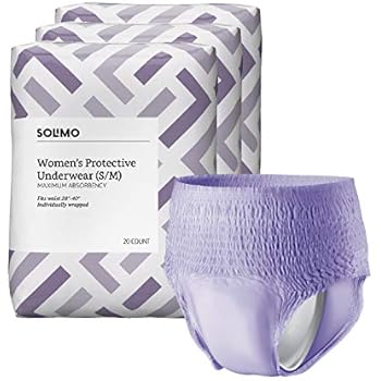 Amazon Brand - Solimo Incontinence Protective Underwear for Women, Maximum Absorbency, Small/Medium, 60 Count (3 packs of 20)