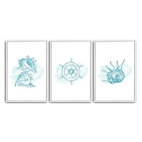3 Piece Framed Canvas Wall Art Simple Seabed Elements Canvas Prints Home Artwork Decoration for Living Room,Bedroom - 16"x24"x3 Panels