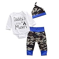 ChouZZ Newborn Baby Boy Long Sleeve Romper Little Man Jumpsuit +Pants+Hats 3Pcs Outfits (White, 0-6m)