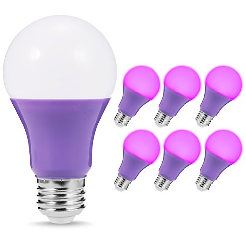 JandCase LED Purple Light Bulbs, 40W Equivalent, Purple LED Chips, A19 Light Bulbs with Medium Base, 6 Pack