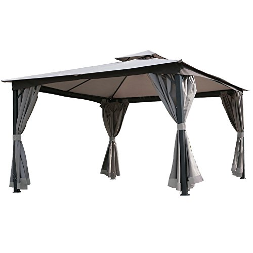 Grand patio Double Square Tops All-Season Gazebo with Hardtop Canopy for Sun Shelter 13.12' by 9.84'(Dark Champagne)