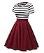 Vessos Women Crew Neck Short Sleeve Striped Slim Fit Mid Legth Swing Dress Black+Wine Red Medium