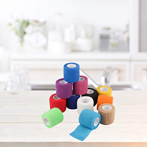 Self Adherent Cohesive Wrap Bandages 2 Inches X 5 Yards, 12 Count, First Aid Tape, Elastic Self Adhesive Tape, Athletic, Sports wrap Tape, Bandage Wrap for Sports, Wrist, Ankle (Rainbow Color)