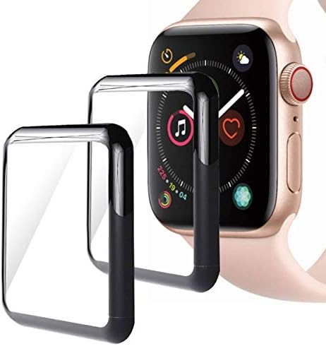 Moresky Compatible with Apple Watch Screen Protector 44mm Series 4 Tempered Glass, [3D Curved Edge] [Full Coverage] (2 Pack, Black)
