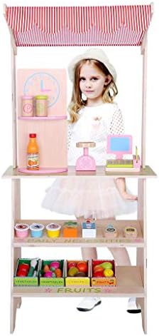 Auvem Children's Wooden House Pretend Sale Set, Wooden Grocery Stand Store Simulation Sale Play with Fruits Vegetables for Kids Toddlers Boys Girls (Multicolor)