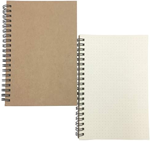 Floranea Set of 2 Dot Notebook Spiral Grid Brown Cover Small Pocket Size Portable Paper Diary Planner for Writing Sketching Journaling Drawing 100 Pages 50 Sheets 7 x 4.7 Inch (Dot) Office Product