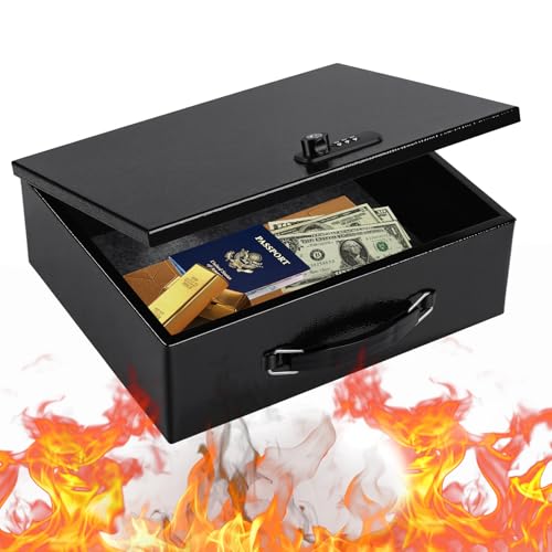 Fireproof Safe Lock Box Metal, Fire Proof Safe for Home Documents, Portable