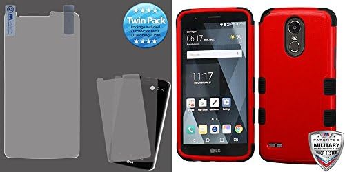 Combo pack Screen Protector Twin Pack for LG LS777 (Stylo 3) And Natural Red/Black TUFF Hybrid Phone Protector Cover [Military-Grade Certified](with Package) for LG LS777 (Stylo 3)