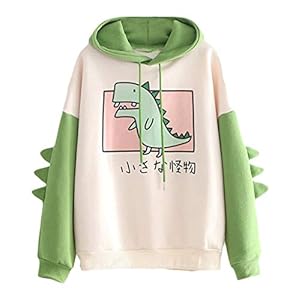 TOPKEAL Dames herfst winter casual lange mouwen schattige dinosaurus-pullover capuchontrui pullover kleurnaden…